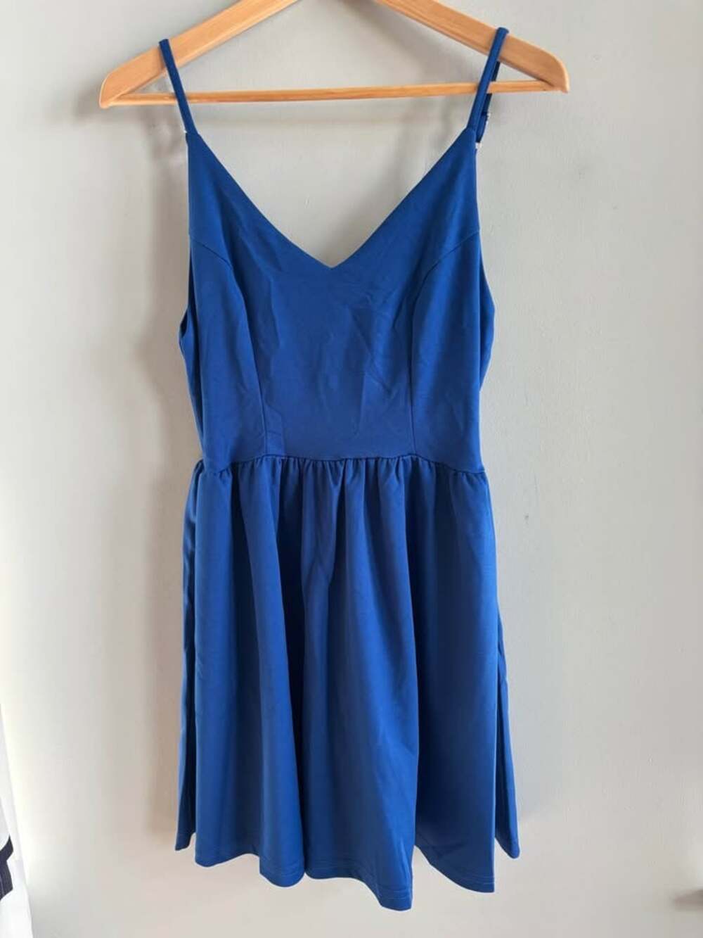 Roylamp Royal Blue Skater Mini Dress Size S V-Neck Scoop Back Pockets NWT